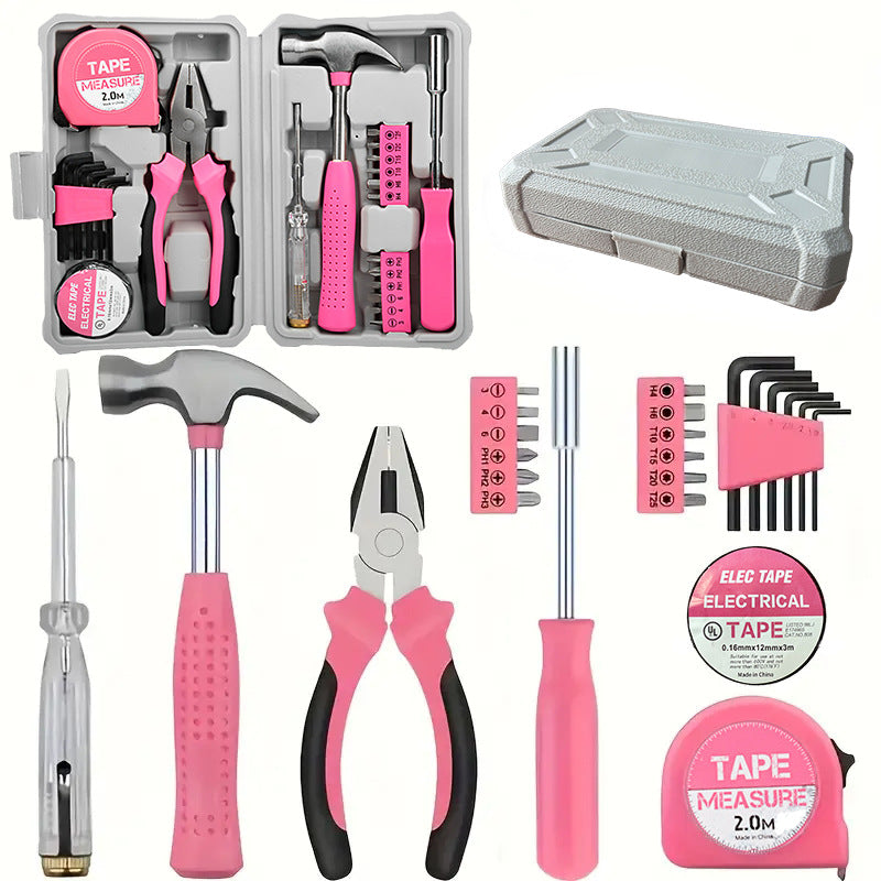 Compact 24 Piece Pink Tool Kit Essential Household Diy Set For Ladies Other Home Décor
