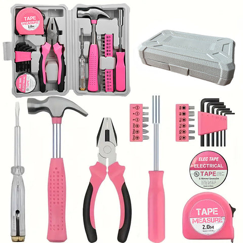 Compact 24 Piece Pink Tool Kit Essential Household Diy Set For Ladies Other Home Décor