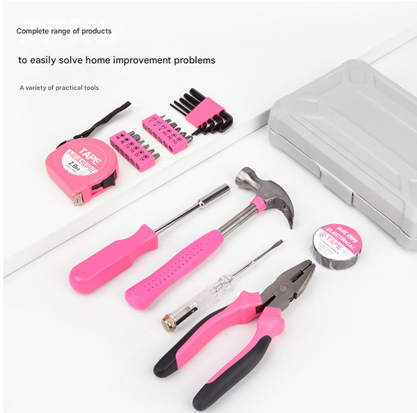 Compact 24 Piece Pink Tool Kit Essential Household Diy Set For Ladies Other Home Décor