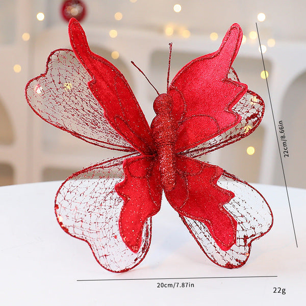 Red Large Glitter Butterfly Christmas Ornaments (Set Of 2) Clip On Decorations For Trees & Wreaths Seasonal Decorations