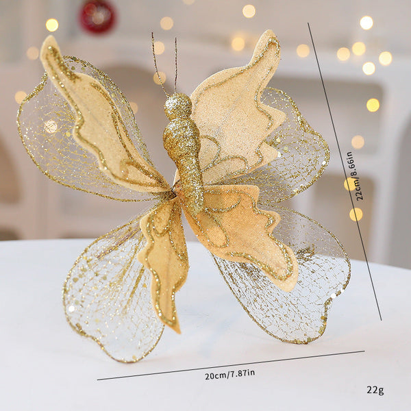 Gold Large Glitter Butterfly Christmas Ornaments (Set Of 2) Clip On Decorations For Trees & Wreaths Seasonal Decorations