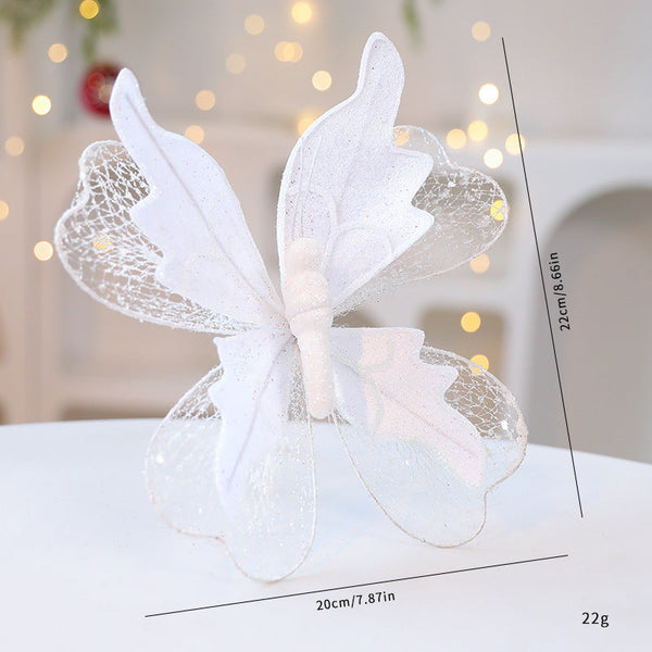 White Large Glitter Butterfly Christmas Ornaments (Set Of 2) Clip On Decorations For Trees & Wreaths Seasonal Decorations