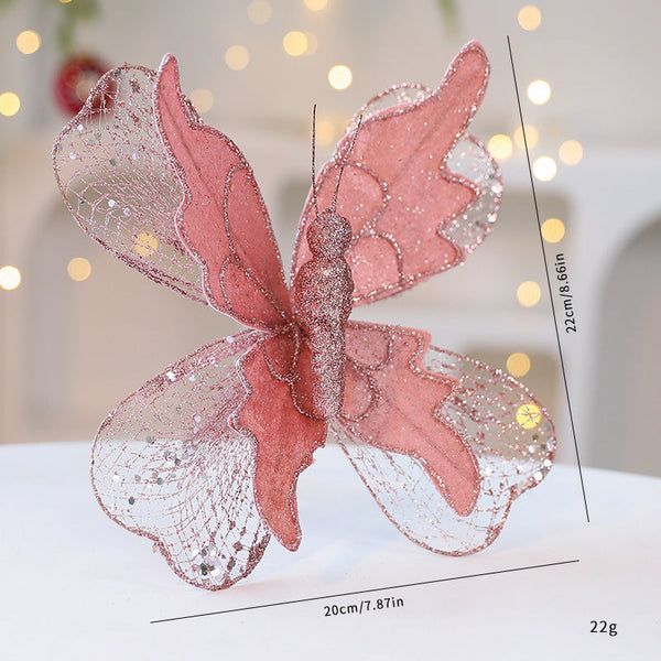 Rose Gold Large Glitter Butterfly Christmas Ornaments (Set Of 2) Clip On Decorations For Trees & Wreaths Seasonal Decorations