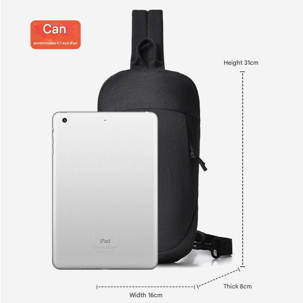 Black Minimalist Anti Theft Sling Bag For Men & Women Water Resistant Crossbody Chest Pack Fits 9.7 Inch Tablet Women's Bags & Handbags