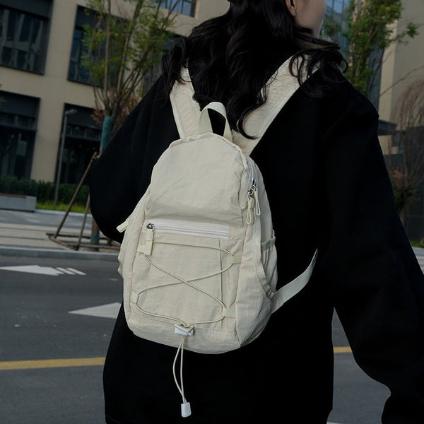 White Mini Lightweight Drawstring Backpack For Women Small Casual Travel Daypack Women Backpacks