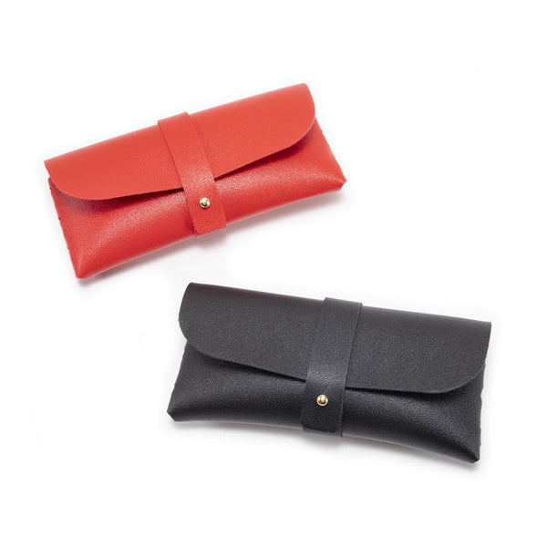 Red Chic Sleek Pu Leather Soft Eyeglass Case Protective Pouch Reading Glasses Sunglasses