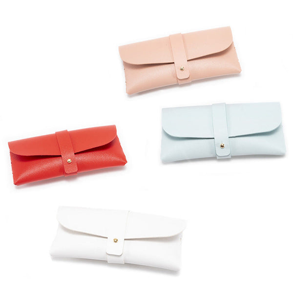 White Chic Sleek Pu Leather Soft Eyeglass Case Protective Pouch For Reading Glasses Sunglasses