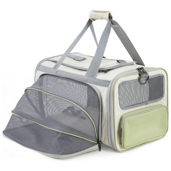 Gray Green Lightweight Foldable Pet Carrier With Straps Small Animal Supplies