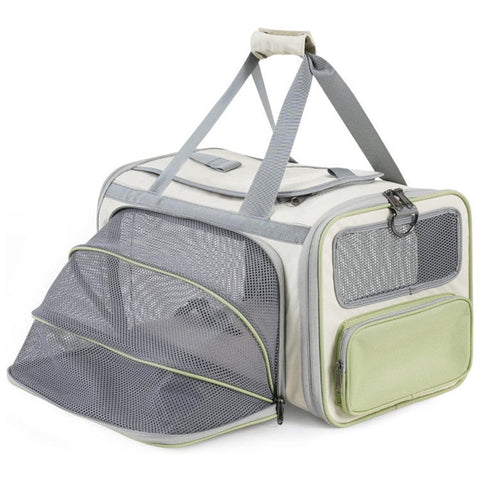 Gray Green Lightweight Foldable Pet Carrier With Straps Small Animal Supplies