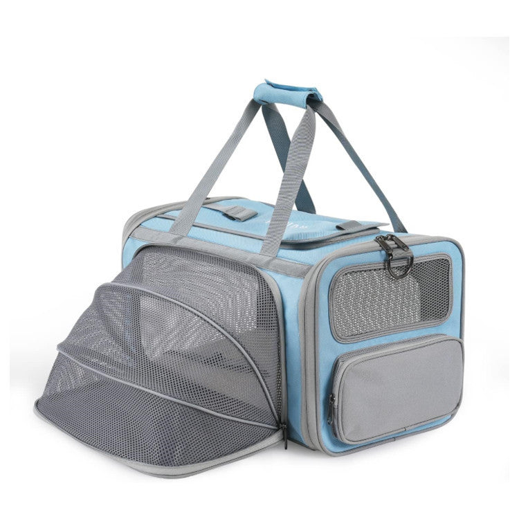 Blue Lightweight Foldable Pet Carrier With Straps Small Animal Supplies