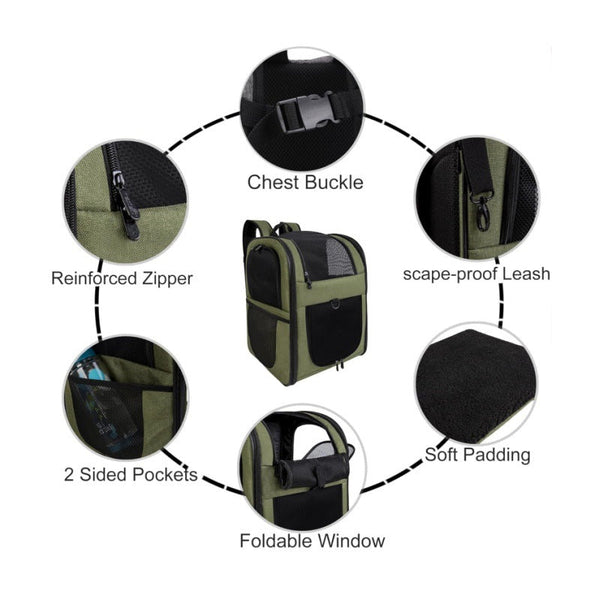 Green Breathable Comfort Pet Travel Backpack Pet Transport