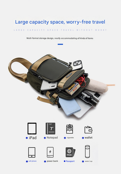 Black Stylish Multi Functional Men's Chest Bag Lightweight Crossbody Sling Pack Bags