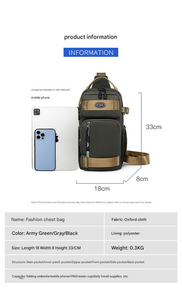 Army Green Stylish Multi Functional Men's Chest Bag Lightweight Crossbody Sling Pack Bags