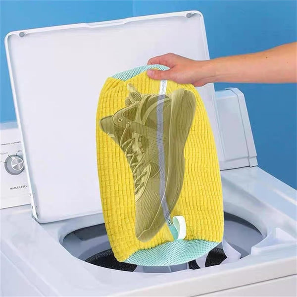 Blue 2Piece Durable Sneaker Wash Bag For Washing Machine Anti Deformation Shoe Protector With Chenille Fabric Laundry Bags