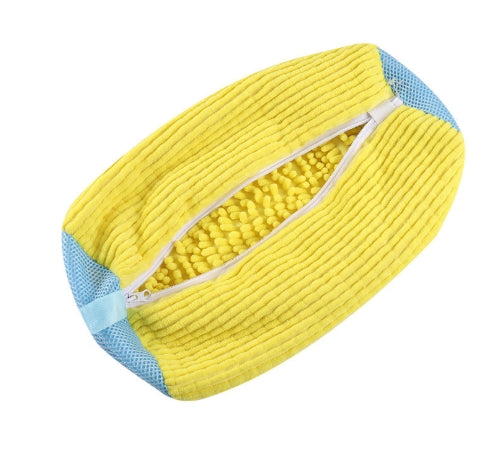 Yellow 2Piece Durable Sneaker Wash Bag For Washing Machine Anti Deformation Shoe Protector With Chenille Fabric Laundry Bags