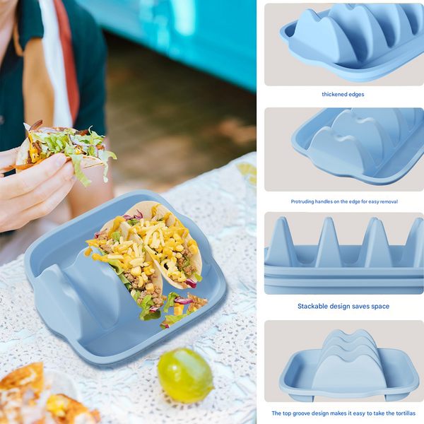 Pink Silicone Taco Holder Tray Creative Non Slip Corn Serving Rack With 4 Compartments Trays