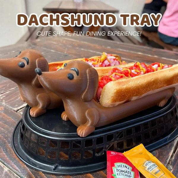 Dark Brown Creative Dachshund Hot Dog Tray Cute Shaped Sandwich Holder With 3D Decor Trays
