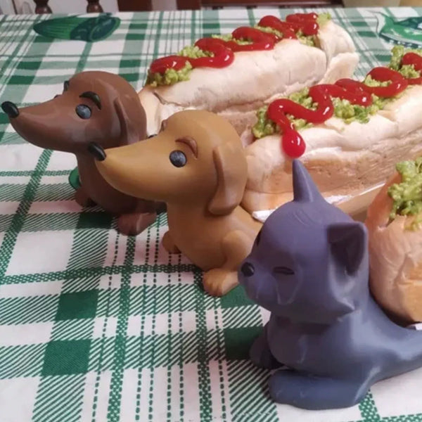 Dark Brown Creative Dachshund Hot Dog Tray Cute Shaped Sandwich Holder With 3D Decor Trays