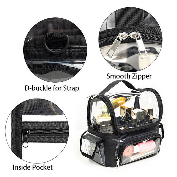 Black Professional Clear Makeup Case Portable Pvc Cosmetic Organizer With Adjustable Dividers & Shoulder Strap Other Makeup Tools & Accs.