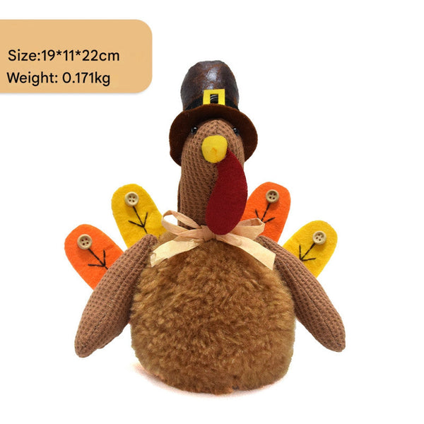 Brown Charming Thanksgiving Turkey Plush Rustic Autumn Harvest Tabletop Decor Figurine Seasonal Decorations