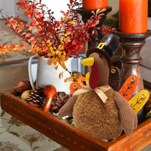 Brown Charming Thanksgiving Turkey Plush Rustic Autumn Harvest Tabletop Decor Figurine Seasonal Decorations