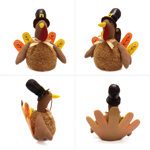 Brown Charming Thanksgiving Turkey Plush Rustic Autumn Harvest Tabletop Decor Figurine Seasonal Decorations