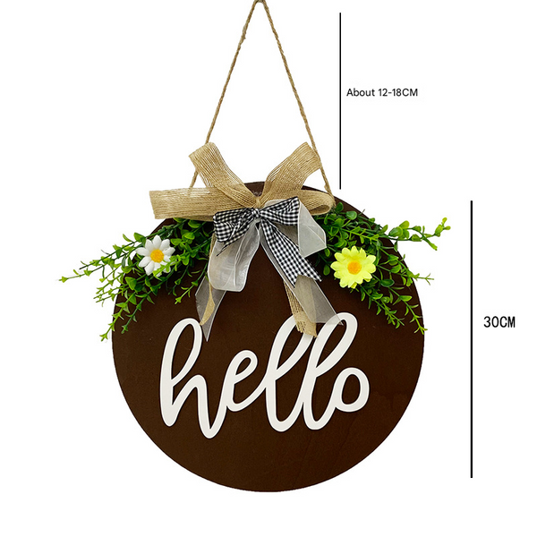 Dark Blue Rustic 'Hello' Welcome Sign Farmhouse Round Wooden Wreath For Front Door Decor Plaques & Signs