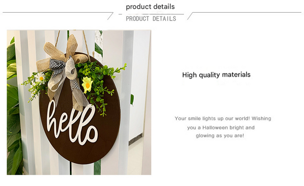 White Rustic 'Hello' Welcome Sign Farmhouse Round Wooden Wreath For Front Door Decor Plaques & Signs