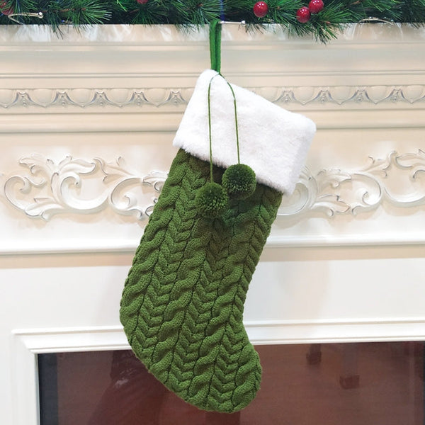 Green Large Cable Knit Christmas Stocking Classic 43Cm Holiday Decor For Fireplace Hanging Seasonal Decorations