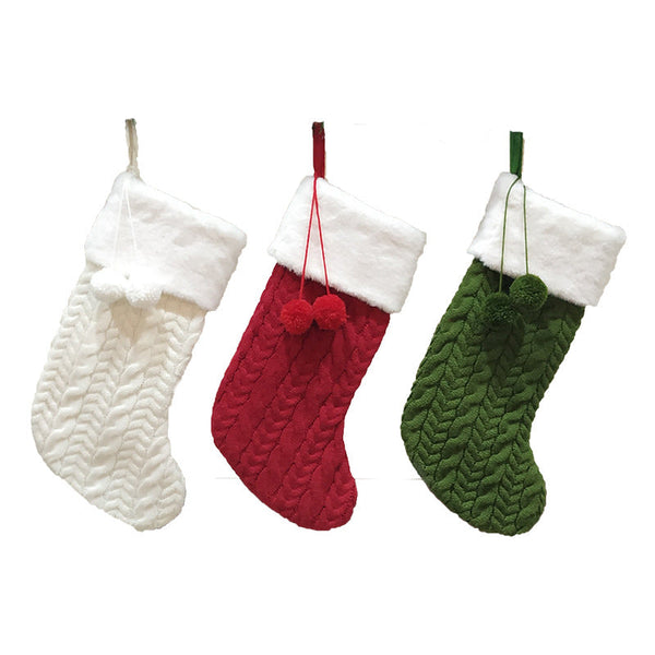 Green Large Cable Knit Christmas Stocking Classic 43Cm Holiday Decor For Fireplace Hanging Seasonal Decorations