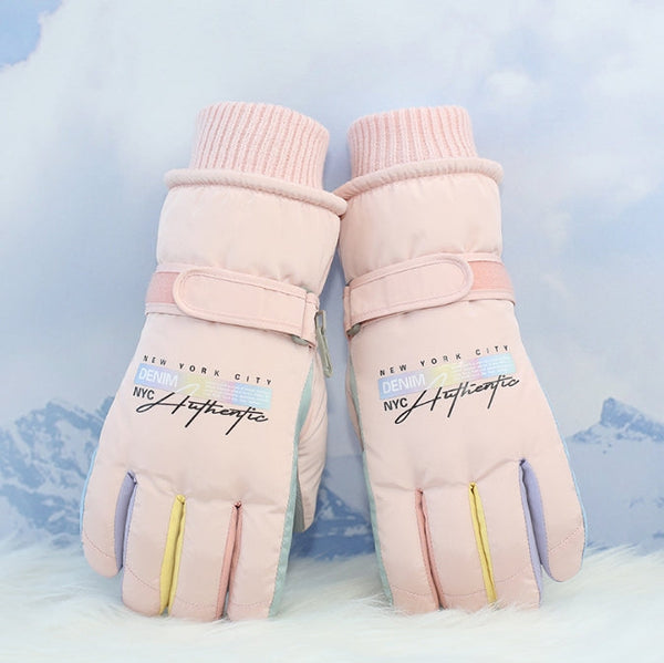 Pink Women's Warm Winter Ski Waterproof & Windproof Touchscreen For Snow Sports Gloves