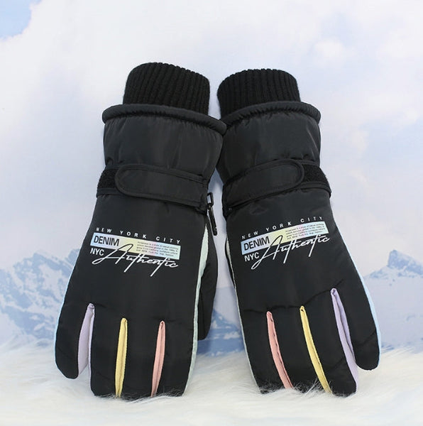 Black Women's Warm Winter Ski Waterproof & Windproof Touchscreen For Snow Sports Gloves