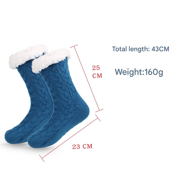 Red Women's Fuzzy Slipper Socks Warm Fleece Lined Thermal Cable Knit With Non Grips Womens Socks