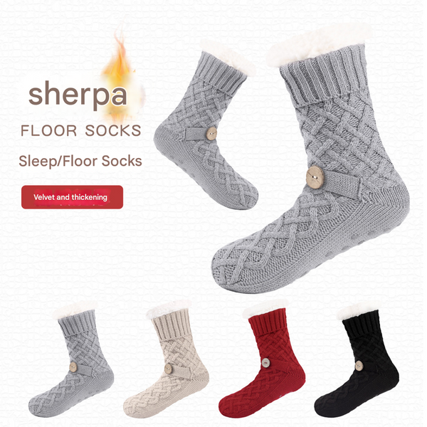 Black Women's Cozy Cable Knit Slipper Socks Plush Fleece Lined Thermal With Non Grips Womens Socks