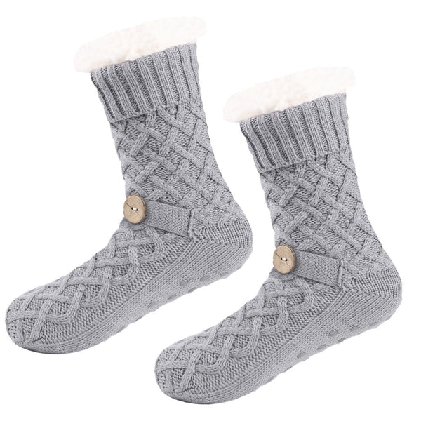 Grey Women's Cozy Cable Knit Slipper Socks Plush Fleece Lined Thermal With Non Slip Grips Womens Socks