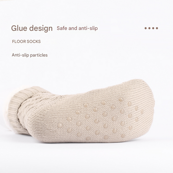 Grey Women's Cozy Cable Knit Slipper Socks Plush Fleece Lined Thermal With Non Slip Grips Womens Socks