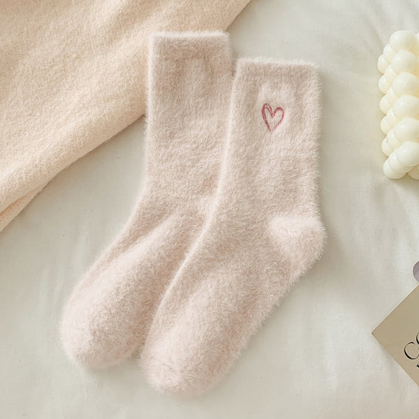 Light Pink Elosung 2 Piecewomen's Ultra Soft Fuzzy Socks Plush Chenille Thermal Crew With Heart Embroidery Light Pink Womens Socks