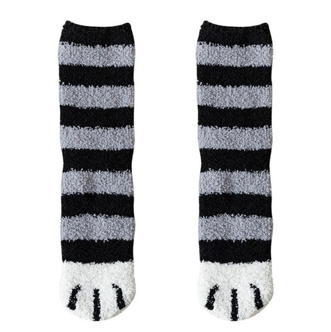 3 Piece Black Cute Cat Paw Fuzzy Socks For Women Plush Thermal Slipper Home & Lounging Womens Socks