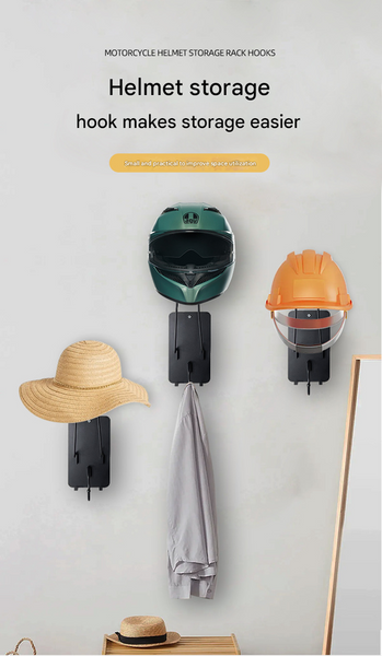 Iron Wall Mounted Motorcycle Helmet Holder Heavy Duty Gear Rack With Jacket Hook For Helmets Coats & Accessories Helmet Accessories
