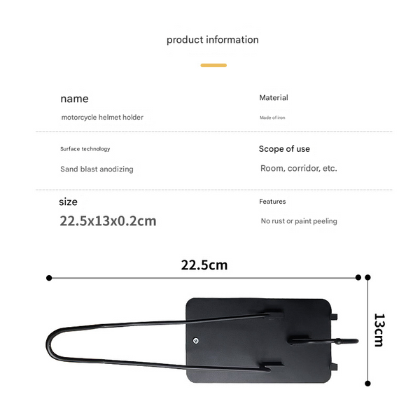 Iron Wall Mounted Motorcycle Helmet Holder Heavy Duty Gear Rack With Jacket Hook For Helmets Coats & Accessories Helmet Accessories