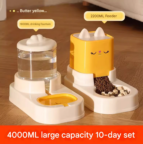 Yellow Automatic Pet Feeder And Water Dispenser Set Large Capacity Gravity Food & Combo For Cats Dogs Dog Automatic Feeders