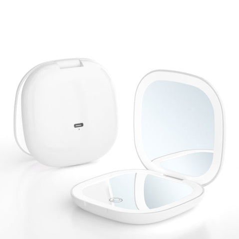 2 Piece White Portable Led Makeup Mirror Rechargeable Compact With 3 Color Lights & 5X Magnification Makeup Mirrors
