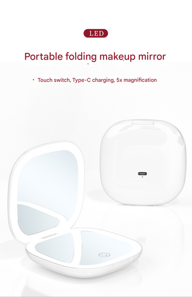 2 Piece Black Portable Led Makeup Mirror Rechargeable Compact With 3 Color Lights & 5X Magnification Makeup Mirrors