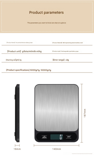 White Slim Digital Kitchen Scale High Precision Stainless Steel Food For Baking & Cooking(5Kg) Kitchen Scales