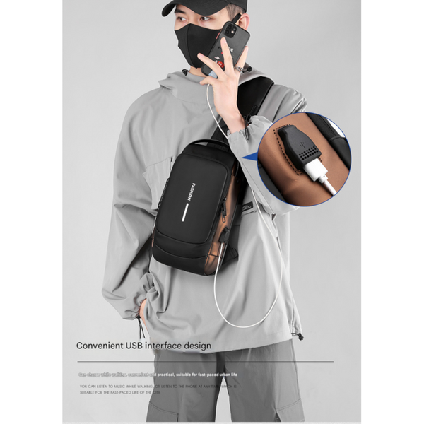 Gray Gold Modern Anti Theft Sling Bag For Men Crossbody Backpack With Usb Port & Combination Lock Bags