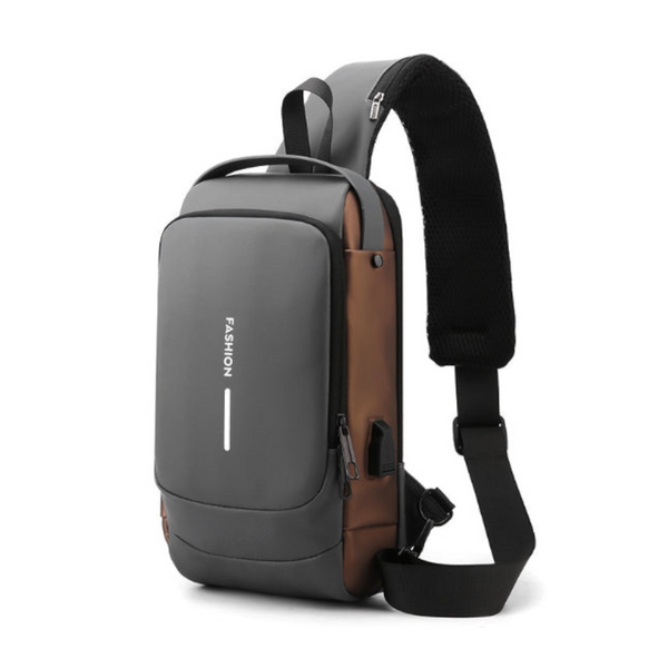 Gray Gold Modern Anti Theft Sling Bag For Men Crossbody Backpack With Usb Port & Combination Lock Bags