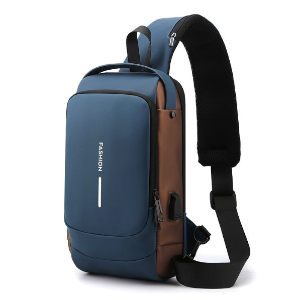 Blue Modern Anti Theft Sling Bag For Men Crossbody Backpack With Usb Port & Combination Lock Bags
