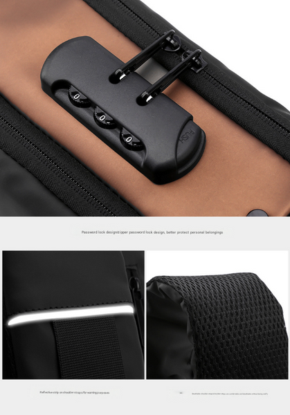 Blue Modern Anti Theft Sling Bag For Men Crossbody Backpack With Usb Port & Combination Lock Bags