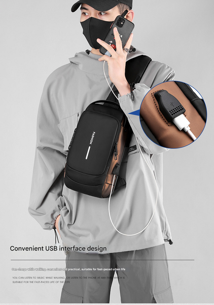 Blue Modern Anti Theft Sling Bag For Men Crossbody Backpack With Usb Port & Combination Lock Bags