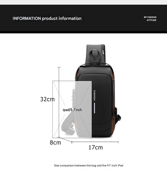 Blue Modern Anti Theft Sling Bag For Men Crossbody Backpack With Usb Port & Combination Lock Bags